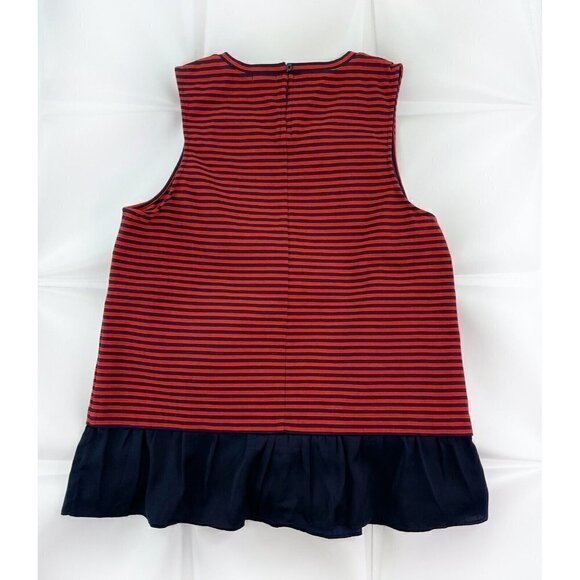 J Crew Sz M Nautical Striped Ruffle Hem Peplum Knit Tank Top Blouse Red Navy - Picture 4 of 8